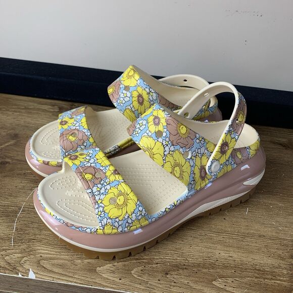 Crocs Mega Crush Retro Floral Sandal Vanilla Cork Platform Clog Men Size 11 main image 6